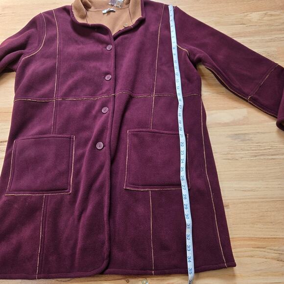 New Susan Graver Reversible Brown Burgundy Button Down Coat Jacket - Picture 9 of 9